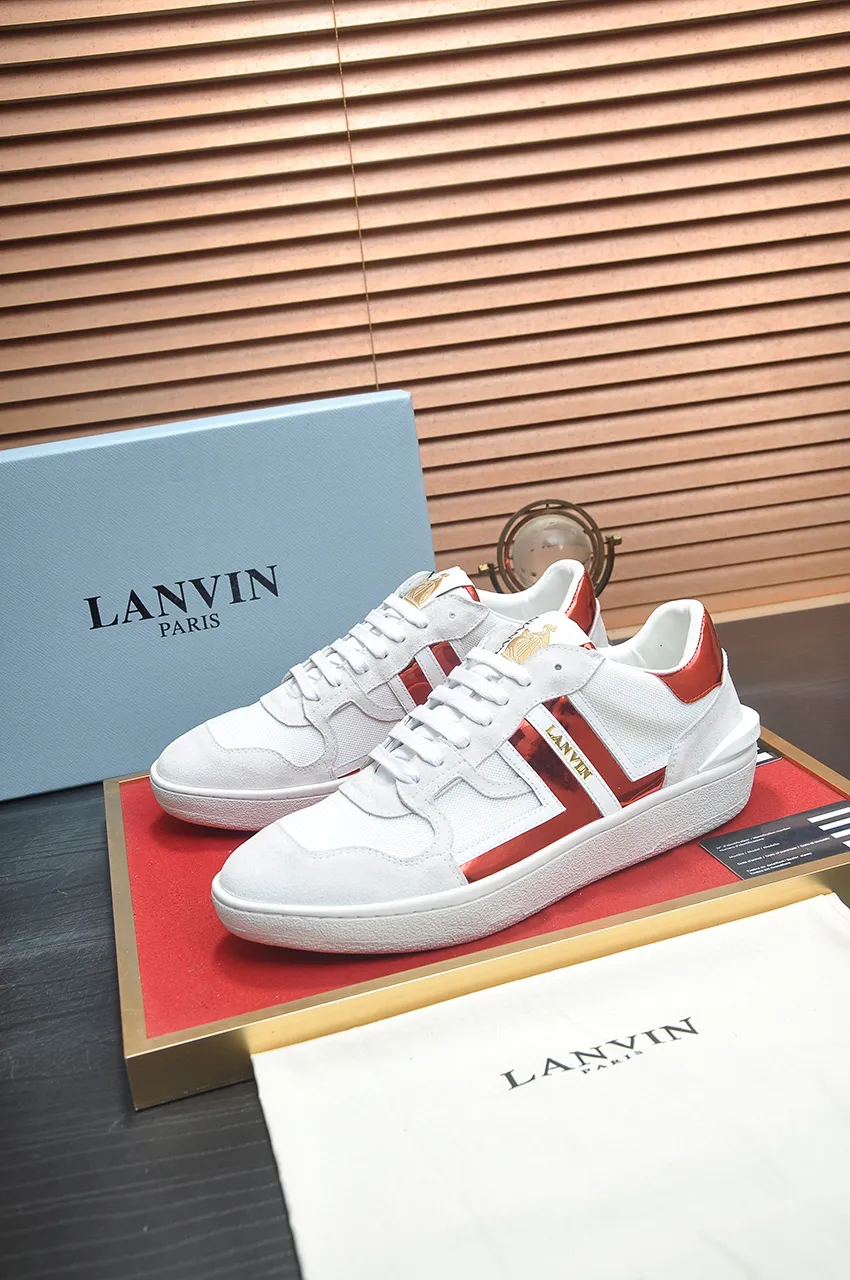 Men's men's shoes💰540💶[LANVIN] The latest lace-up fashionable casual couple sneakers, high-quality CLAY couple series‼ ️ The latest trendy products of the season 🌈Many bloggers have planted grass and purchased the original open-mold customization. The upper and outsole are sewn with mark threads without edge sealing. A variety of material splicing combination design. Very versatile for fashionable and casual wear. Comfortable on the feet. Self-recommended. Upper cowhide + cow suede + breathable mesh lining. Foot-padding cowhide. Exclusive original open-mold clear logo rubber outsole ⚠️Couple standard size 36-40 for women and 38-44 for men.